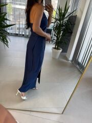 Fw 7246 İndigo Keten Yelekli Etek Takım