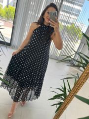 My 3486 Black Polka Dot Halter Neck Chiffon Dress
