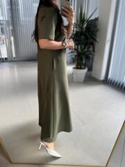 Dr 8407 Tasarım Çapraz Dikiş Detaylı Haki Elbise