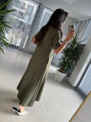 Dr 8407 Tasarım Çapraz Dikiş Detaylı Haki Elbise