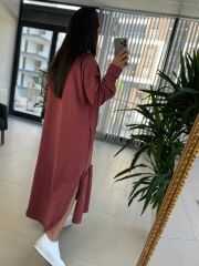 Dr 8075 Düğmeli Bordo Sweat Elbise