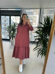 Dr 8075 Düğmeli Bordo Sweat Elbise