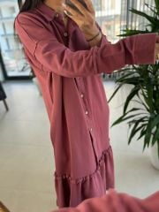 Dr 8075 Düğmeli Bordo Sweat Elbise