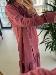 Dr 8075 Düğmeli Bordo Sweat Elbise