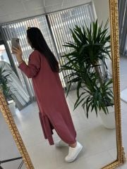 Dr 8075 Düğmeli Bordo Sweat Elbise