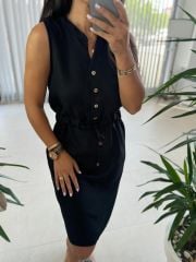 Mc 5967 Linen Sleeveless Black Floss Dress