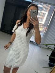 Mc 5885 V Yaka Kol Detaylı Beyaz Elbise