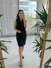 Mc 5967 Linen Sleeveless Black Floss Dress