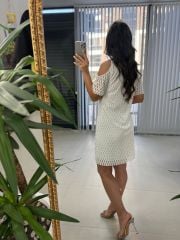 Mc 5885 V Yaka Kol Detaylı Beyaz Elbise