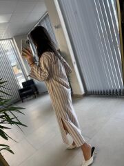 Sg Vizon Çizgili Keten Elbise