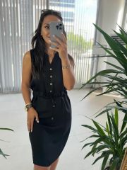 Mc 5967 Linen Sleeveless Black Floss Dress