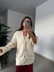 Orj. Marka Krem Düğmeli Hırka