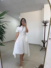 Bh 0135 Zr Model Beyaz Poplin Elbise