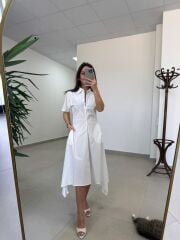 Bh 0135 Zr Model Beyaz Poplin Elbise