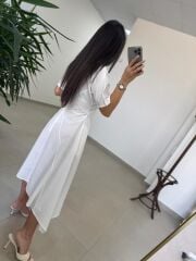 Bh 0135 Zr Model Beyaz Poplin Elbise