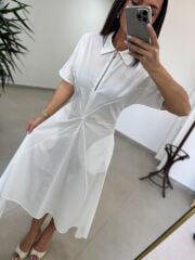 Bh 0135 Zr Model Beyaz Poplin Elbise