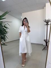 Bh 0135 Zr Model Beyaz Poplin Elbise