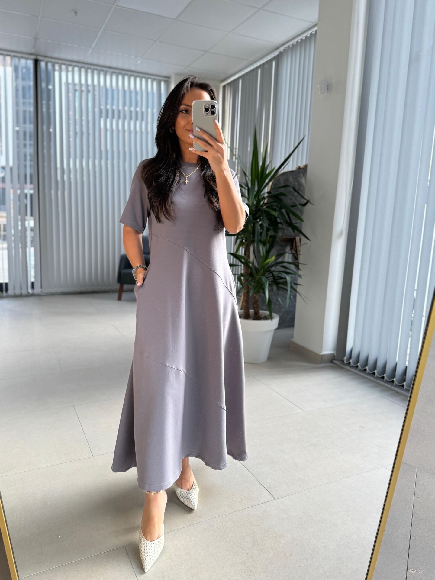 Dr 8407 Tasarım Çapraz Dikiş Detaylı Antrasit Elbise