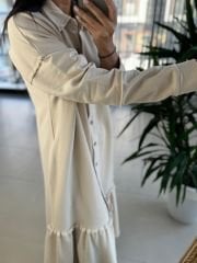 Dr 8075 Düğmeli Bej Sweat Elbise