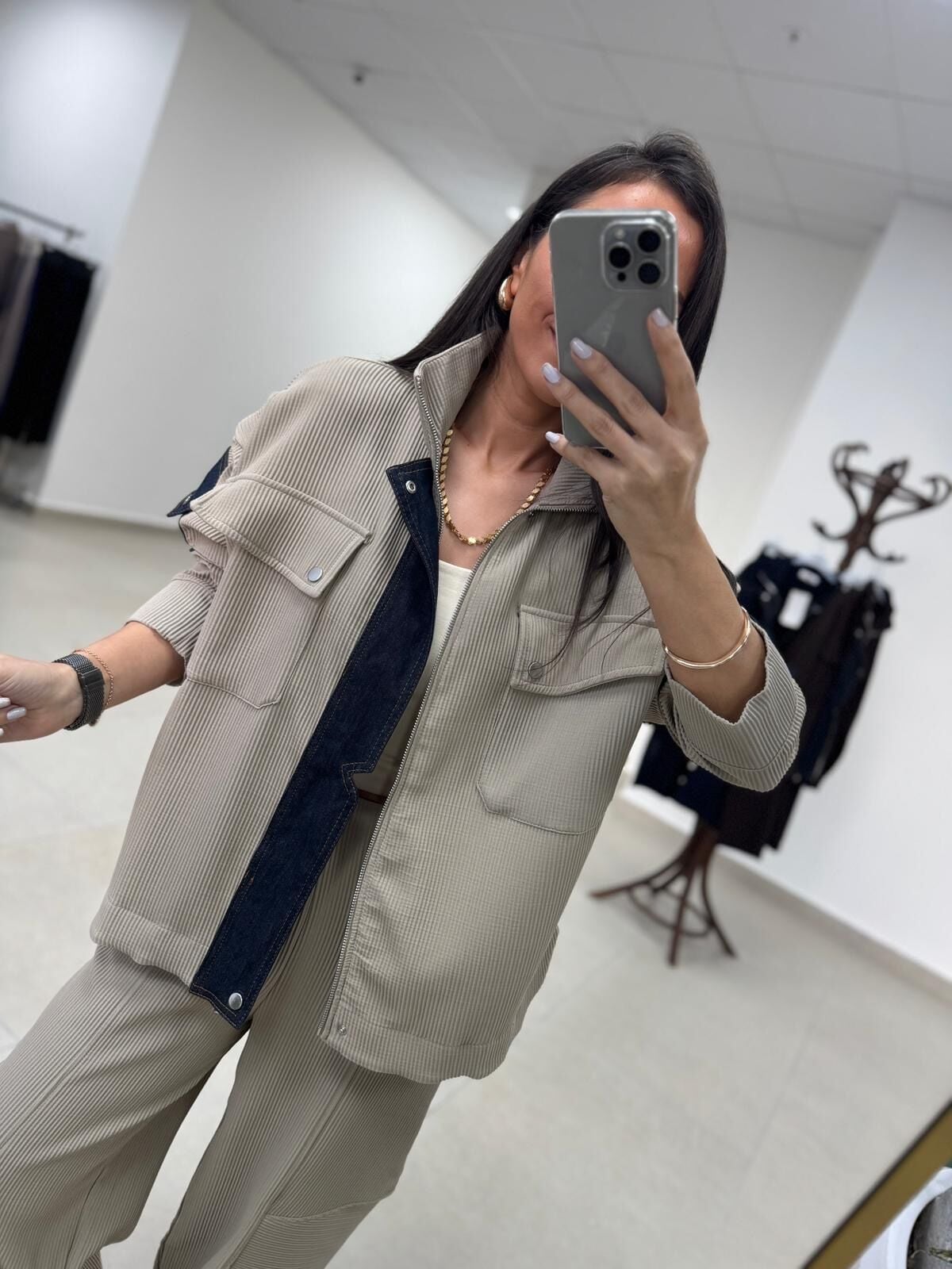 Nx 2273 Taş Denim detaylı Fitilli Takım