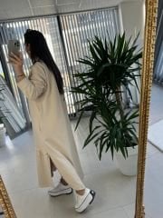 Dr 8075 Düğmeli Bej Sweat Elbise