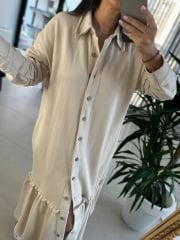 Dr 8075 Düğmeli Bej Sweat Elbise