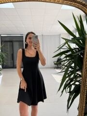Mz 22500 Kalın Askılı Siyah Elbise
