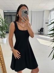 Mz 22500 Kalın Askılı Siyah Elbise