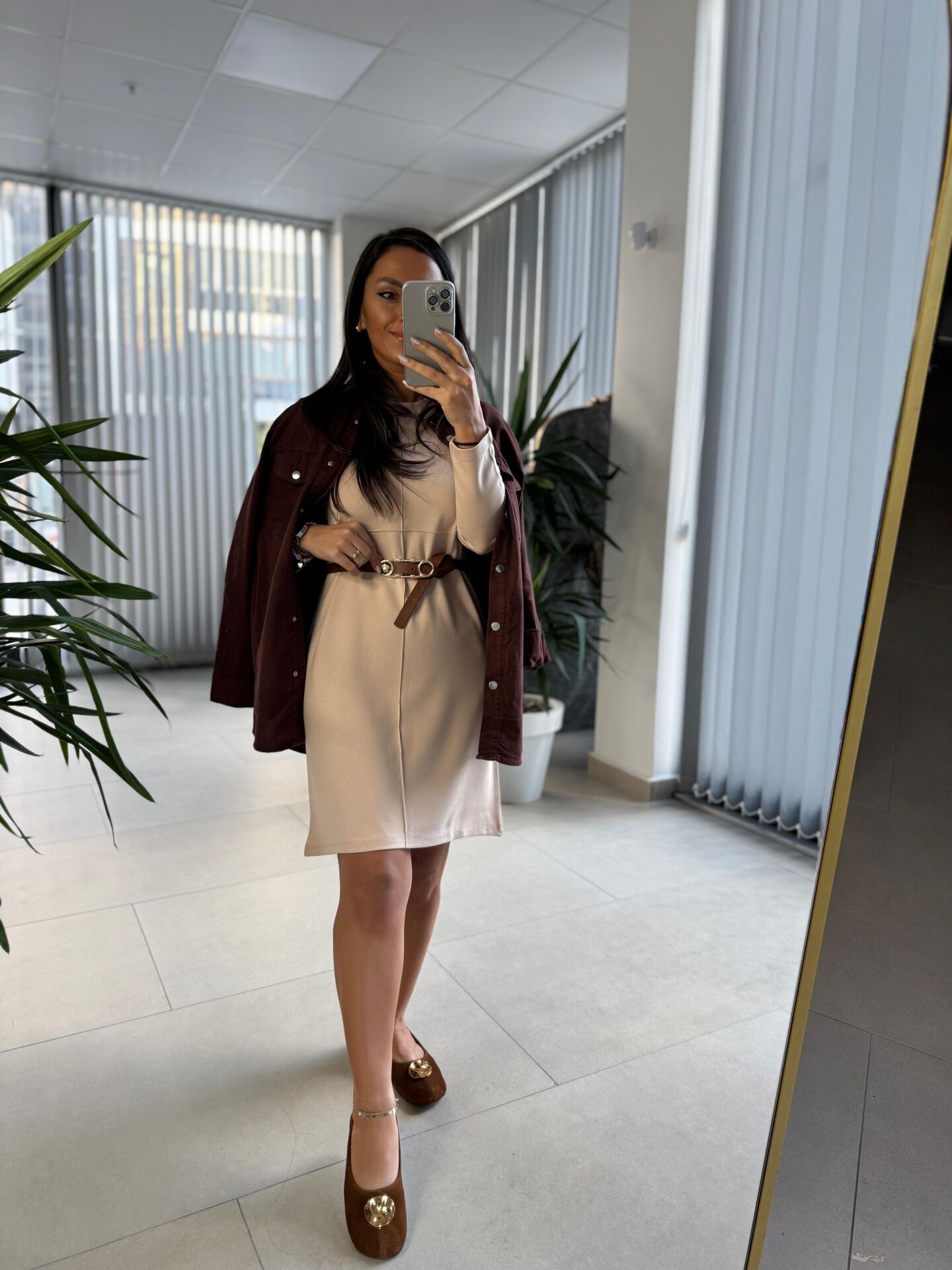 Ms Çima Dikişli Basic Çelik Nude Elbise