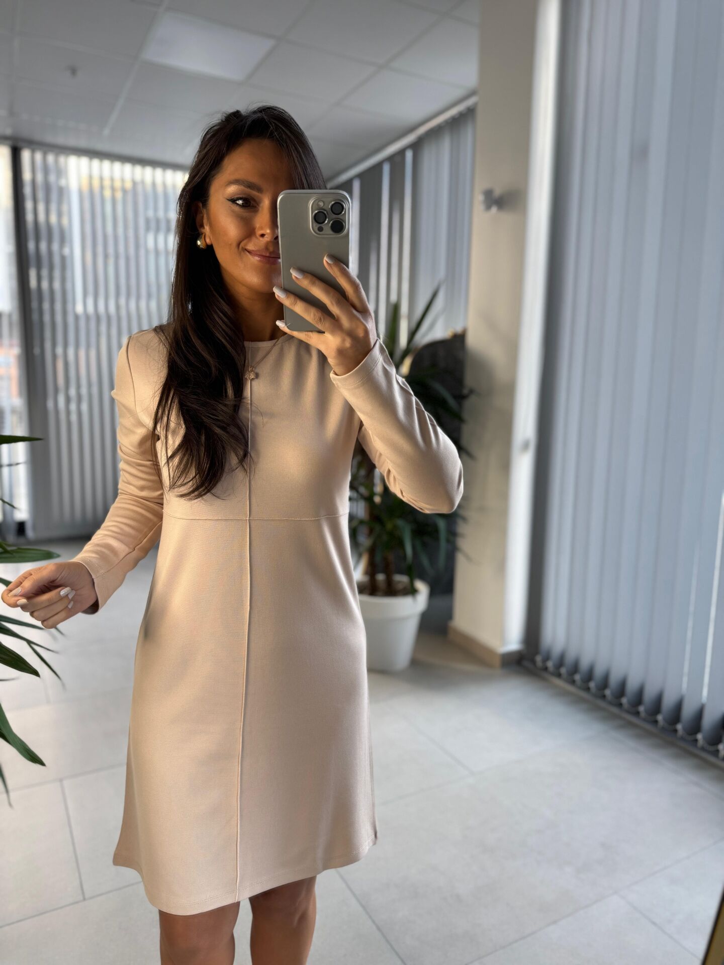 Ms Çima Dikişli Basic Çelik Nude Elbise