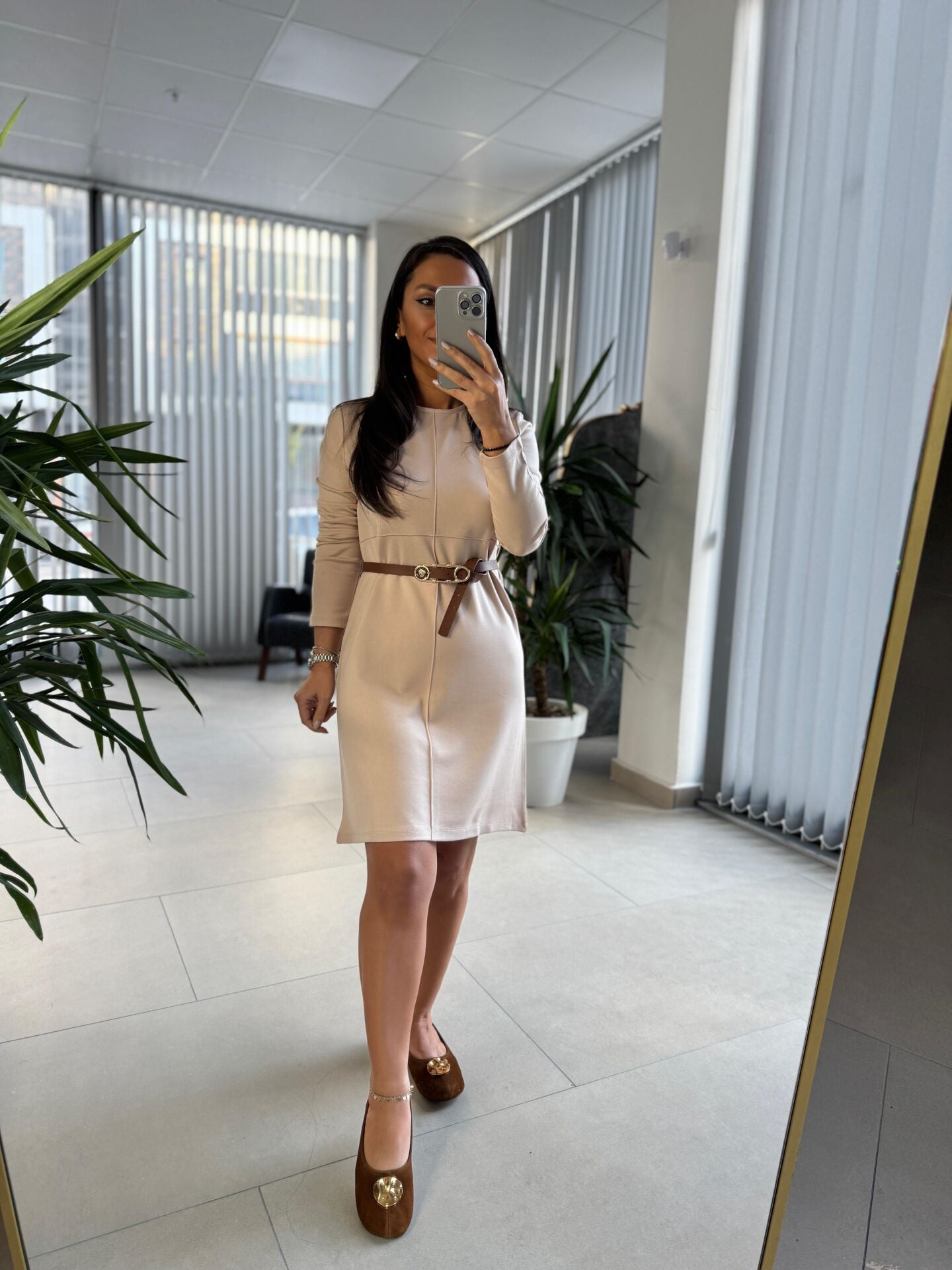 Ms Çima Dikişli Basic Çelik Nude Elbise