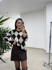 Ml 77643 Premium Yumoş Kahve-Krem Baklava Desen Kazak