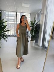 Bb 30157 Haki  Deniz Kabuğu İşlemeli Elbise