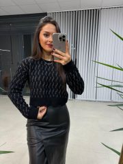 Gri Sim Geçişli Siyah Kazak