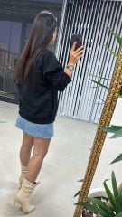 Dr 2484 Ribana Petek Dokulu Siyah Sweat