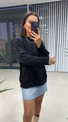 Dr 2484 Ribana Petek Dokulu Siyah Sweat