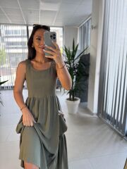 Bb 30157 Haki  Deniz Kabuğu İşlemeli Elbise