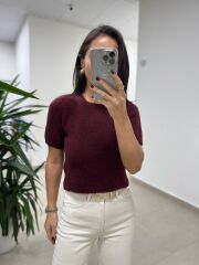 Dv 10651 Yumoş Kısa Kollu Bordo Kazak