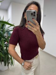 Dv 10651 Yumoş Kısa Kollu Bordo Kazak