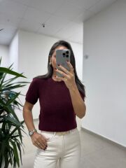 Dv 10651 Yumoş Kısa Kollu Bordo Kazak