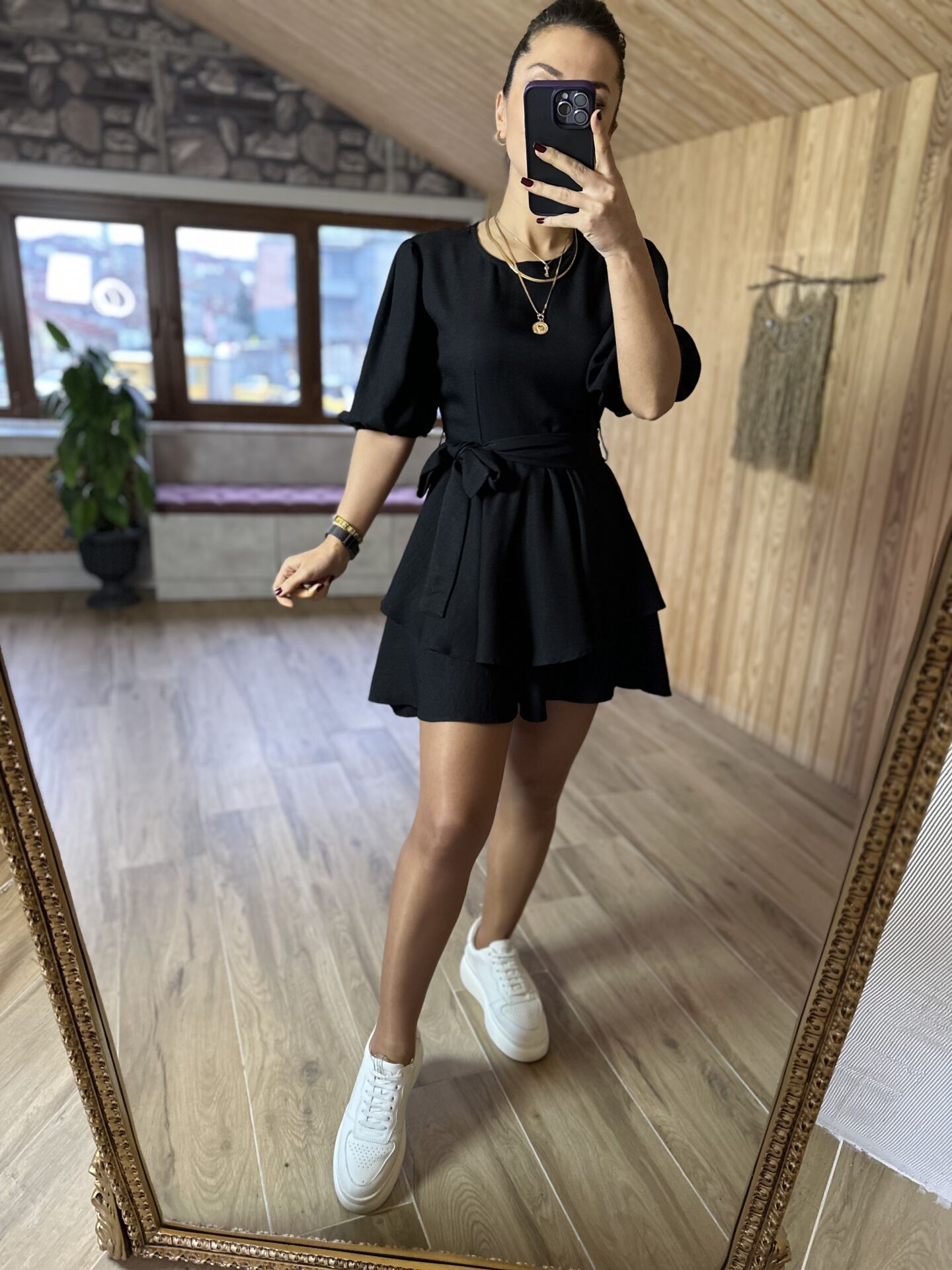 Siyah Tensel şort elbise