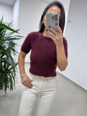 Dv 10651 Yumoş Kısa Kollu Bordo Kazak