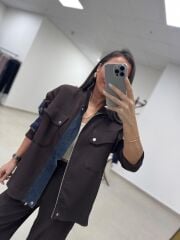 Nx 3720 A.Kahve Denim detaylı Fitilli Takım
