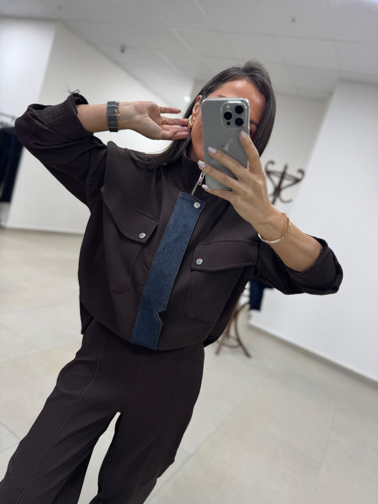 Nx 2273 A.Kahve Denim detaylı Fitilli Takım