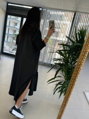 Dr 8075 Düğmeli Siyah Sweat Elbise