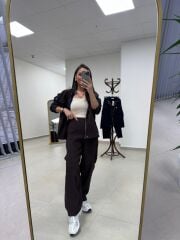 Nx 2273 A.Kahve Denim detaylı Fitilli Takım