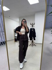 Nx 3720 A.Kahve Denim detaylı Fitilli Takım