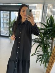 Dr 8075 Düğmeli Siyah Sweat Elbise