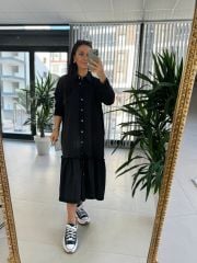 Dr 8075 Düğmeli Siyah Sweat Elbise