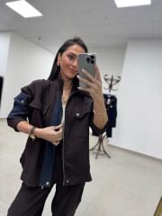 Nx 3720 A.Kahve Denim detaylı Fitilli Takım